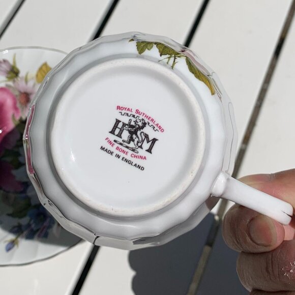 Vintage Royal Sutherland H&M Fine Bone China Teacup and Saucer 2pc Set NWOT - Picture 8 of 13